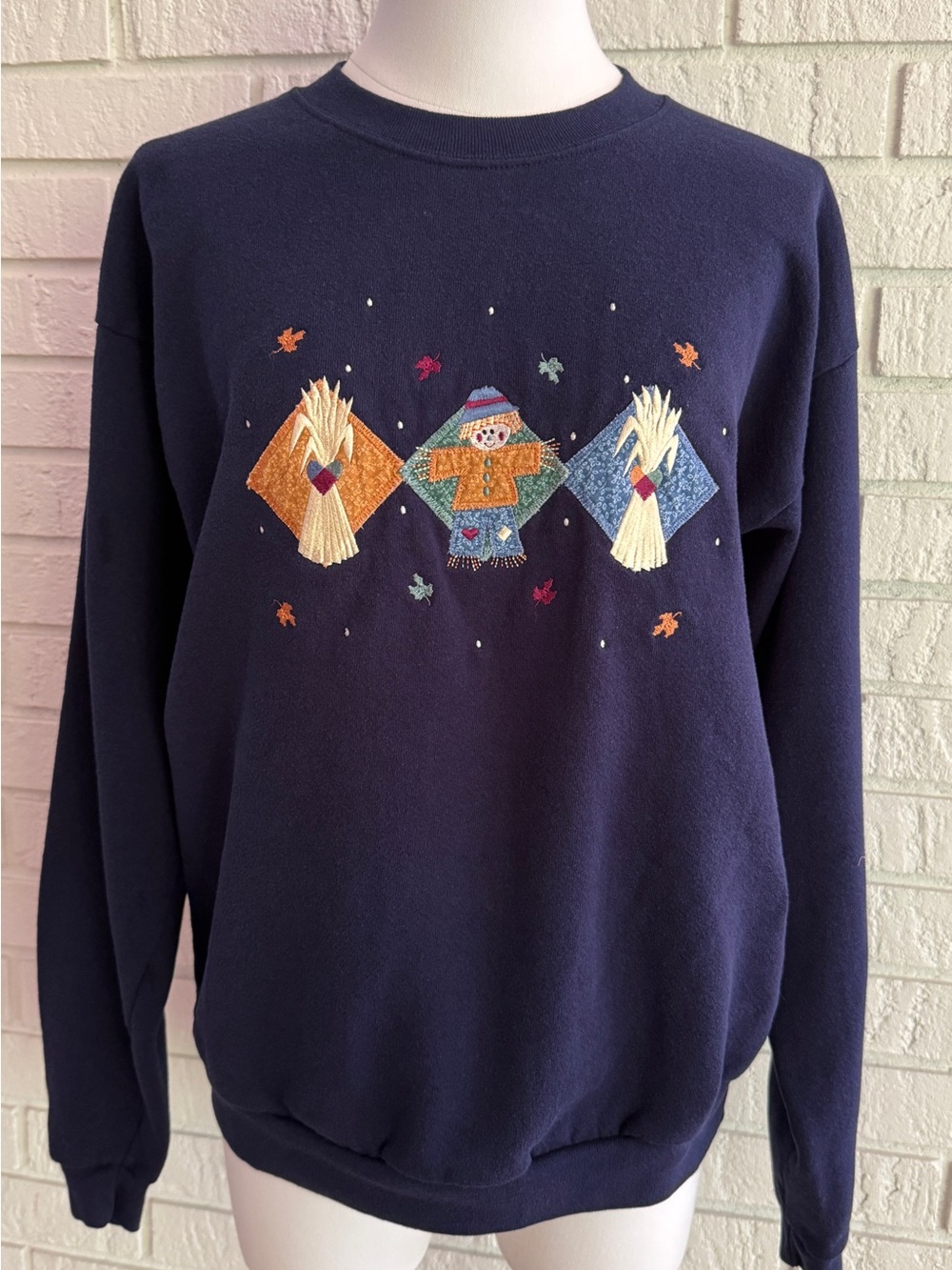Vintage 90s Endless Designs Scarecrow Fall Appliqué Crewneck Sweatshirt Medium